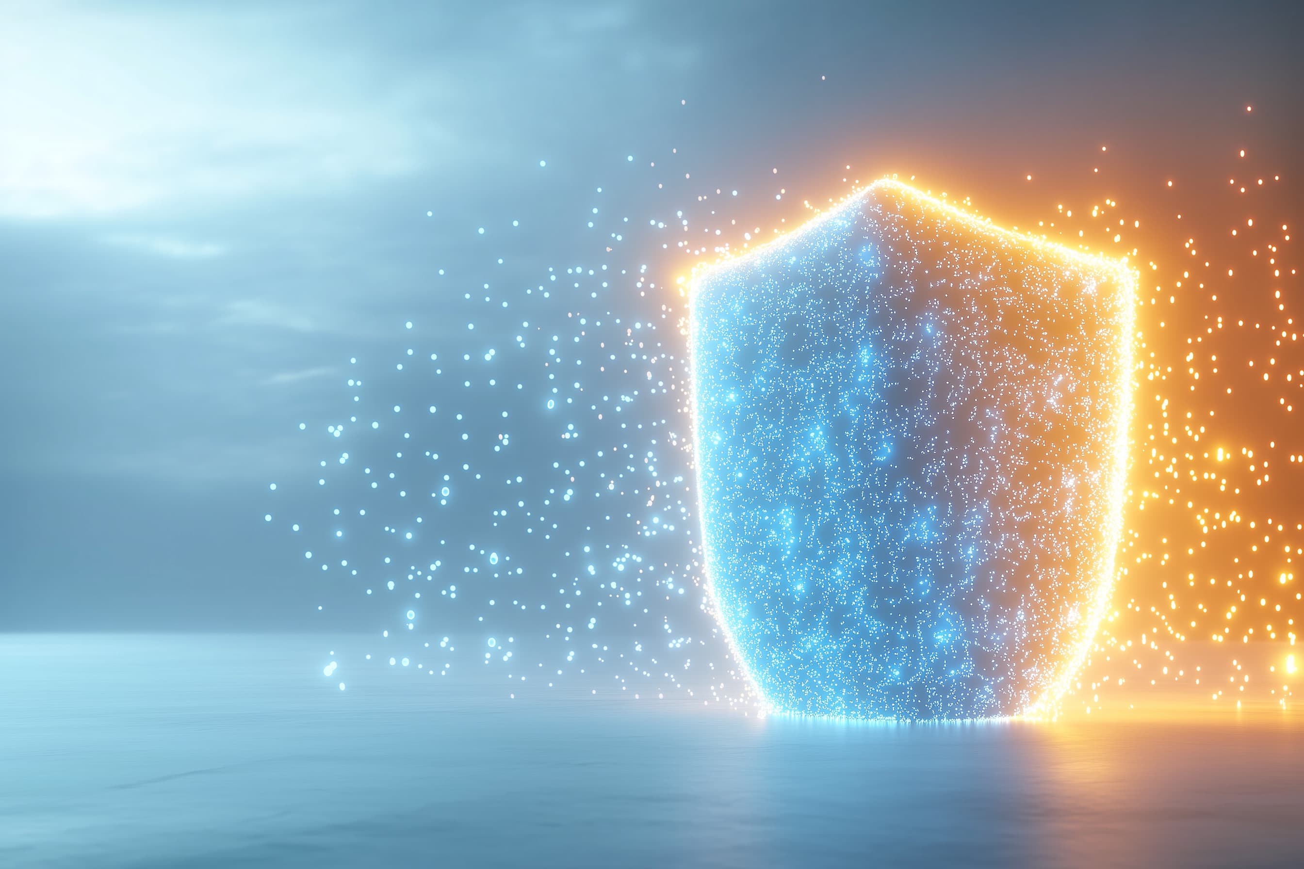 Glowing shield representing on-device data security